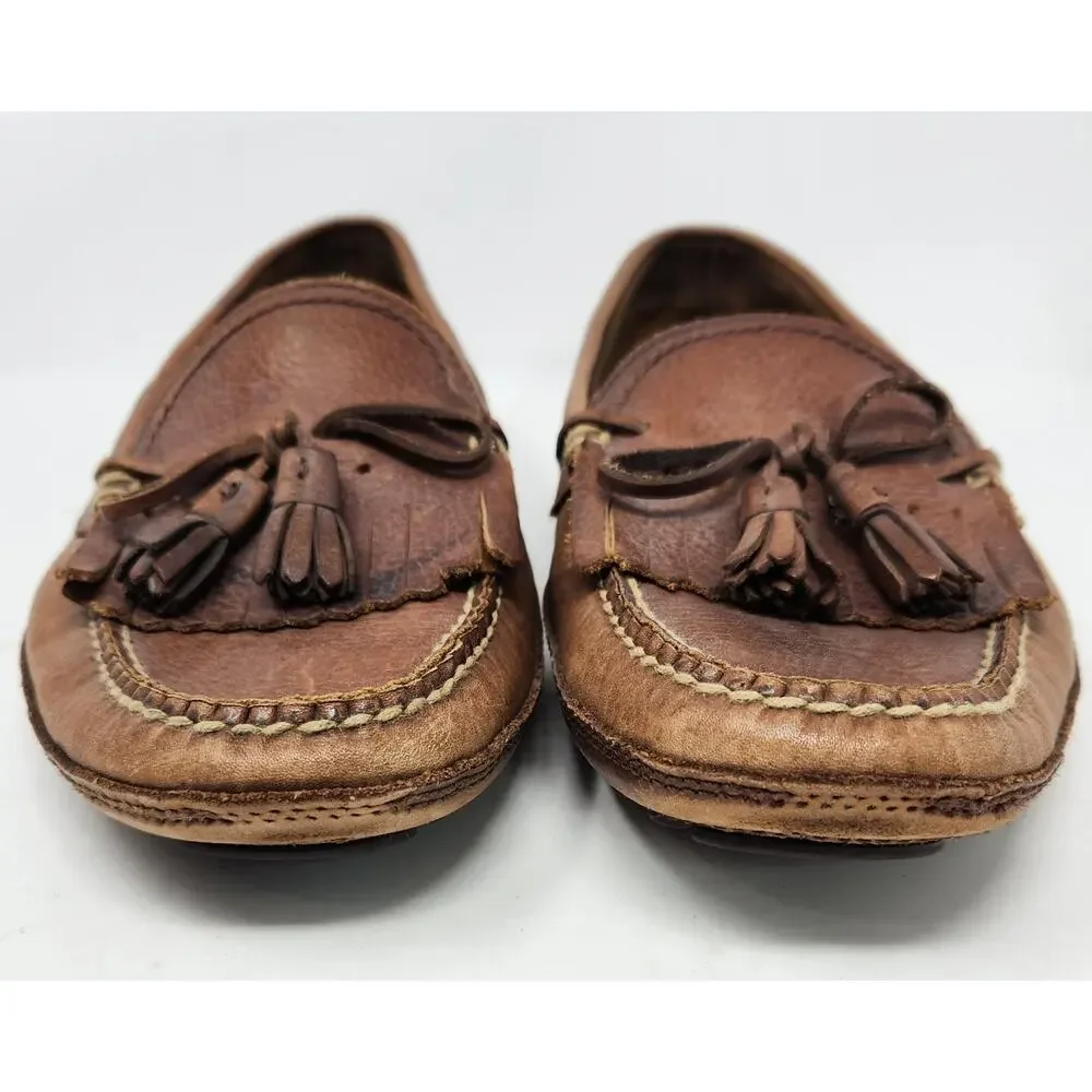 Cable & Co. Vintage Brown Leather Woven Tassels Brazil Slip On Loafers 11 D